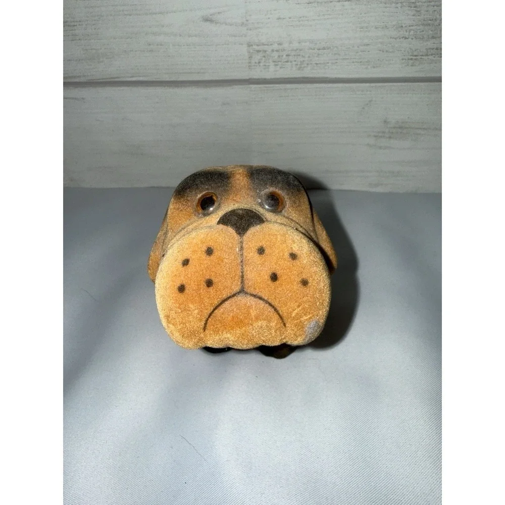 Vintage Flocked Bulldog Bobblehead Nodder Brown Black Rare Dashboard Dog‎